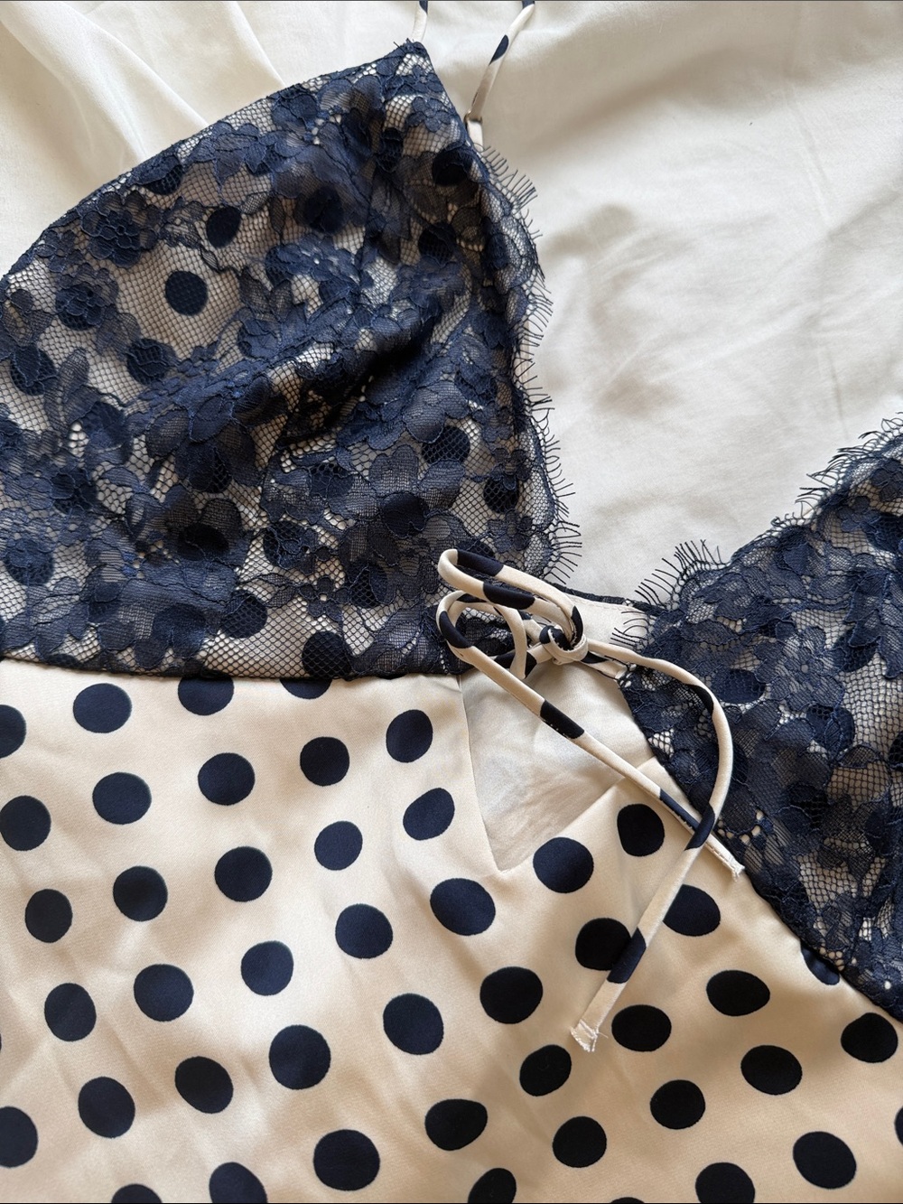 Abercrombie & Fitch Navy Lace and Cream Polka Dot Satin Cami - Picture 2 of 4